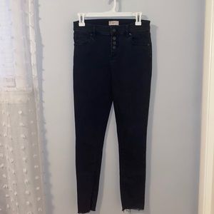 LOFT Black Skinny Jeans Raw Hem Button-Up